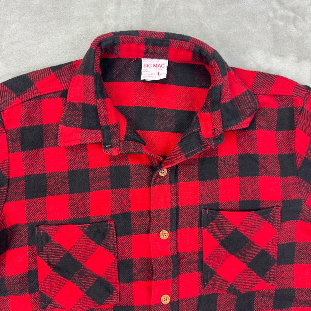 VTG 70s Big Mac Flannel Shirt Mens L Buffalo Plaid Utility Red Black JC Penney - Picture 4 of 10